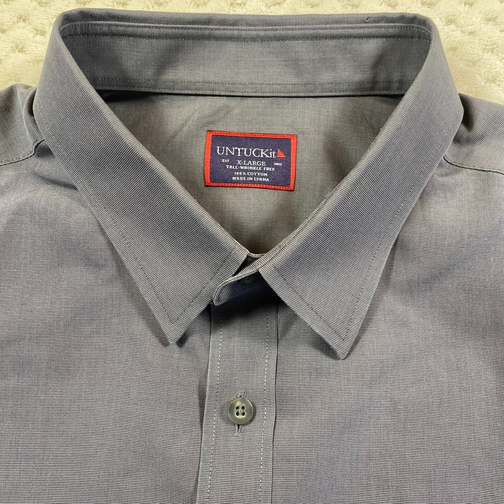 UNTUCKit Mens XL Tall Gray Wrinkle Free Casual Button Up Long Sleeve Shirt